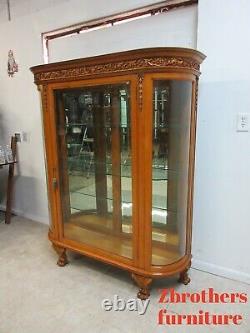 Custom Antique Tiger Oak Curved Glass Curio Cabinet Display Hutch China