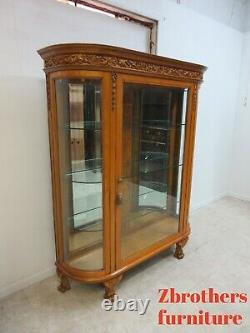 Custom Antique Tiger Oak Curved Glass Curio Cabinet Display Hutch China