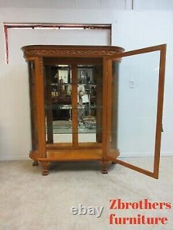 Custom Antique Tiger Oak Curved Glass Curio Cabinet Display Hutch China