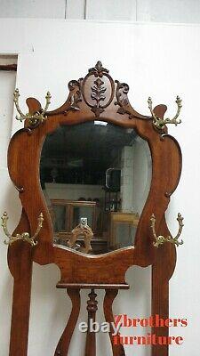 Custom Antique Tiger Oak Hall Seat Mirror Bench Clothes Tree Coat Rack
