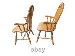 Dinaire Vintage Solid Wooden Oak Windsor Dining Arm Chairs (Set of 2)