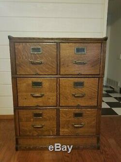 Double-wide c. 1900 Yawman & Erbe 6-Drawer Tiger Oak Stack File Cabinet XLNT COND