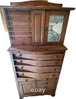 Dr Doctors Dentist Apothecary Cabinet Drawers Tiger Oak Antique Chest Hidden