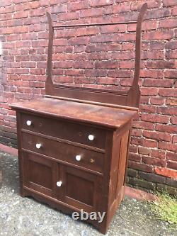 Early 1900's Tiger Oak Washstand with Towel Bar