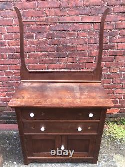 Early 1900's Tiger Oak Washstand with Towel Bar