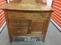 Early 1900s Antique Vanity Dresser with Mirror Tiger maple Not Oak