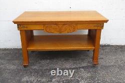 Early 1900s Carved Tiger Oak Two Tiers Console library Table 5316