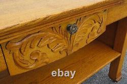 Early 1900s Carved Tiger Oak Two Tiers Console library Table 5316