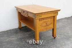 Early 1900s Carved Tiger Oak Two Tiers Console library Table 5316