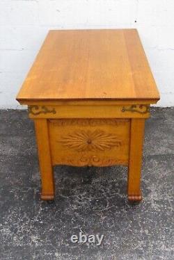 Early 1900s Carved Tiger Oak Two Tiers Console library Table 5316