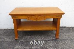 Early 1900s Carved Tiger Oak Two Tiers Console library Table 5316