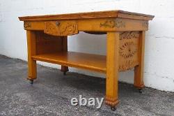 Early 1900s Carved Tiger Oak Two Tiers Console library Table 5316