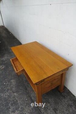 Early 1900s Carved Tiger Oak Two Tiers Console library Table 5316