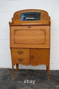 Early 1900s Hand Carved Tiger Oak Secretary Desk 3675