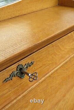 Early 1900s Hand Carved Tiger Oak Secretary Desk 3675