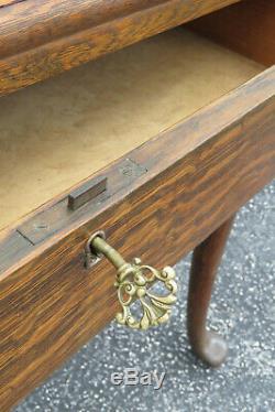 Early 1900s Solid Tiger Oak Carved Secretary Desk with Drawer 1392