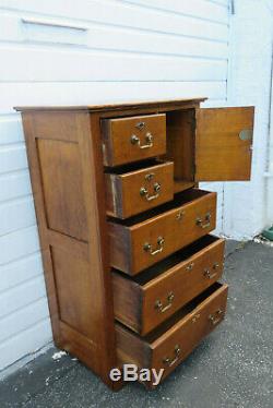 Early 1900s Solid Tiger Oak Narrow Chest of Drawers 9793A