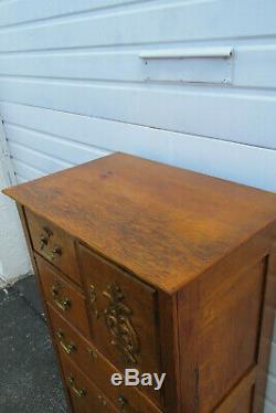 Early 1900s Solid Tiger Oak Narrow Chest of Drawers 9793A