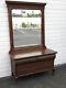 Early 1900s Tiger Oak Dresser Console Vanity Table With Large Tilt Mirror 9404