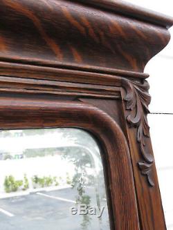 Early 1900s Tiger Oak Dresser Console Vanity Table with Large Tilt Mirror 9404