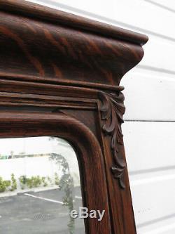 Early 1900s Tiger Oak Dresser Console Vanity Table with Large Tilt Mirror 9404