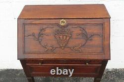Early 1900s Victorian Hand Carved Small Tiger Oak Secretary Desk 2906