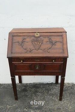 Early 1900s Victorian Hand Carved Small Tiger Oak Secretary Desk 2906