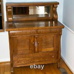 Early 20th Century Tiger Oak Buffet / Sideboard With Mirrored Shelf