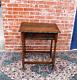 English Antique Crusted Edge Tiger Oak Jacobean Barley Twist Side Table Withdrawer