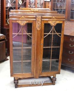 English Antique Tiger Oak Art Deco Bookcase / Display Cabinet