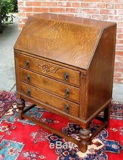 English Antique Tiger Oak Art Deco Front Drop Desk