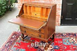 English Antique Tiger Oak Art Deco Front Drop Desk