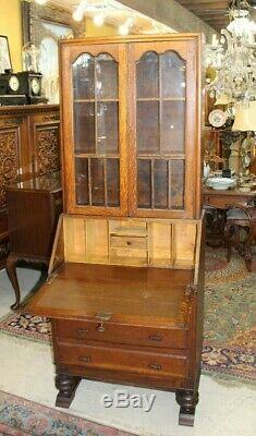 English Antique Tiger Oak Art Deco Secretary Desk