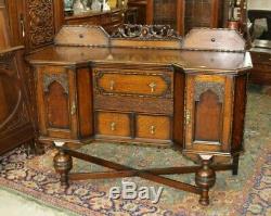 English Antique Tiger Oak Art Deco Sideboard / Buffet / Bar Cabinet