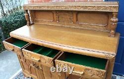 English Antique Tiger Oak Art Deco Sideboard / Small Buffet / 3 Door Bar Cabinet