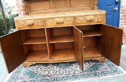 English Antique Tiger Oak Art Deco Sideboard / Small Buffet / 3 Door Bar Cabinet