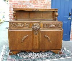 English Antique Tiger Oak Art Deco Sideboard / Small Buffet / Bar Cabinet
