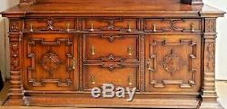 English Antique Tiger Oak Jacobean Sideboard / Buffet / Bar Cabinet / Dresser