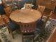 English Antique Tiger Oak Sideboard / Buffet / Bar Cabinet/ Table And 6 Chairs