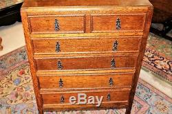 English Tiger Oak Arts & Crafts Small 6 Drawer Chest Bedroom Furniture
