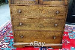English Tiger Oak Solid Wood Antique 3 Drawer 2 Door Cabinet / Bedroom Chest