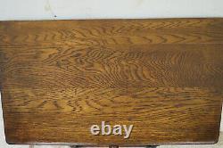 English Tiger Oak Spoon Carved Entry Table With Drawer and Lower Shelf
