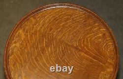 Exquisite Cira 1840 Antique Tiger Oak Cut Side End Lamp Tilt Top Tripod Table