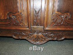 Fabulous 19th Century French Armoire 2 door oak & tiger wood beautifully carved