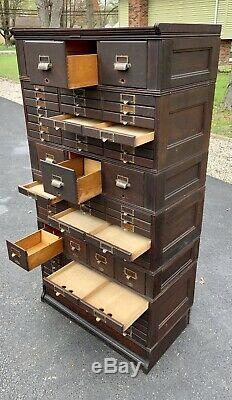 Fantastic c. 1900 Yawman & Erbe Tiger Oak Stack File Cabinet 52 Drawer