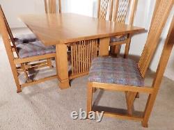 Frank Lloyd Wright Style Quarter Sawn Tiger Oak Dining Table 2 Leaves Six Chairs