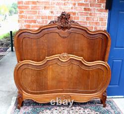 French Antique Carved Tiger Oak Louis XV Full Size Bed