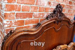 French Antique Carved Tiger Oak Louis XV Full Size Bed