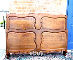 French Antique Carved Tiger Oak Louis XV Full Size Bed w. Rails