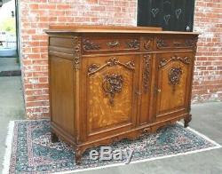 French Antique Louis XV Tiger Oak Sideboard / Buffet c 1880